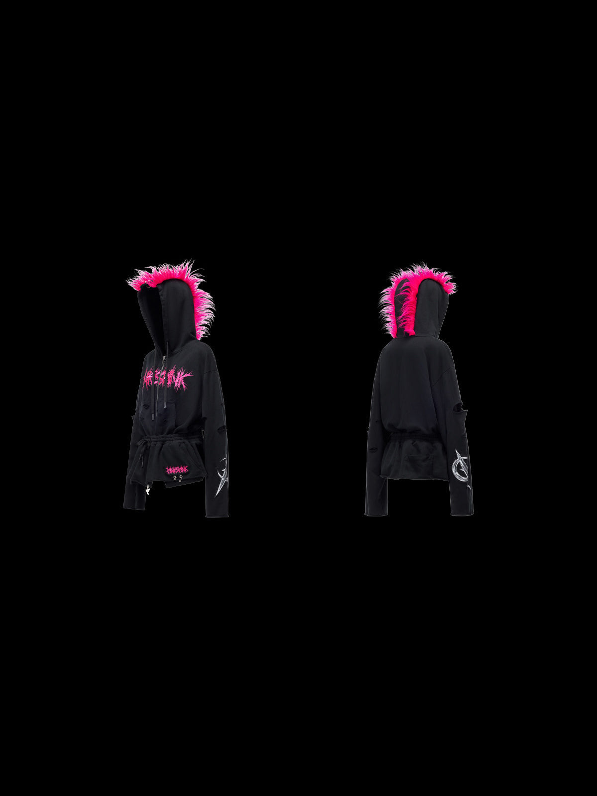 PINKSPINK MOHAWK RITUAL studded zip-up hoodie — front and back garment-only views