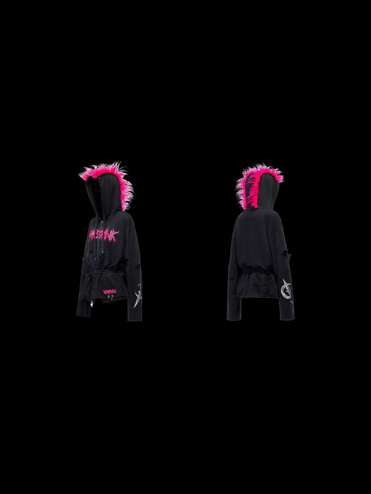 PINKSPINK MOHAWK RITUAL studded zip-up hoodie — front and back garment-only views