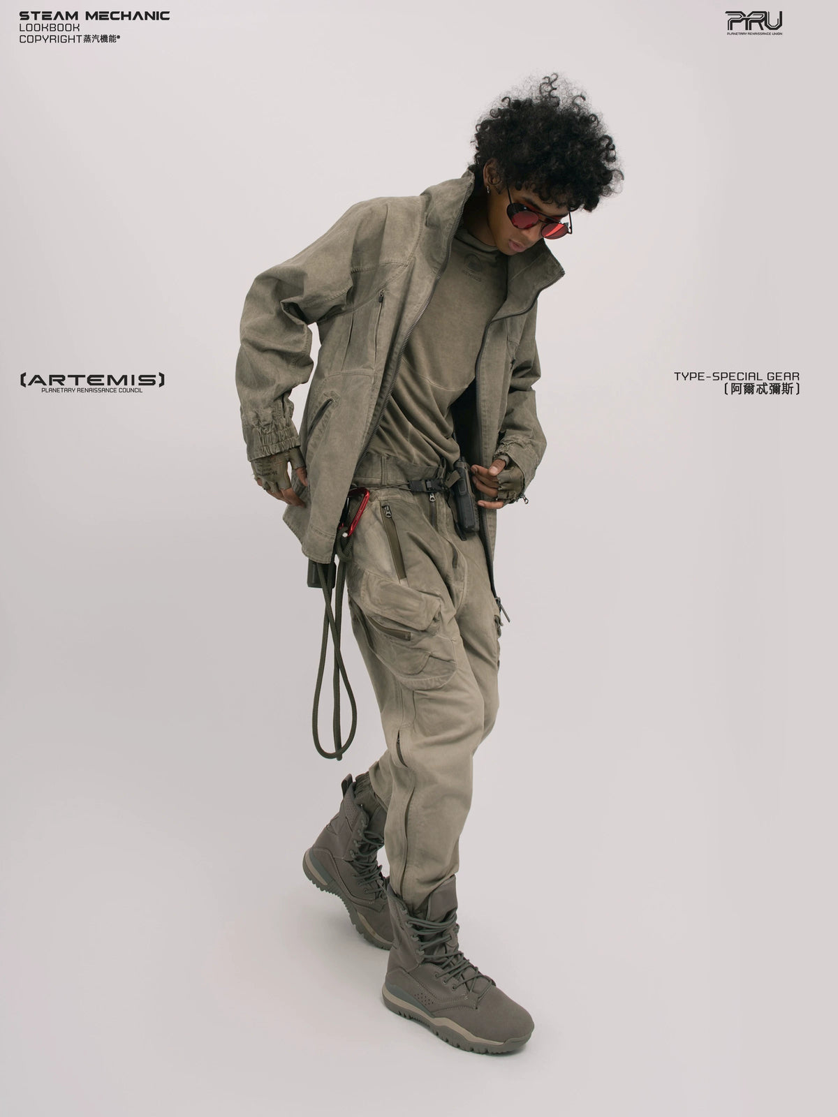 ARTEMIS xirang brown tuck-paneled technical jacket — rear modeled view