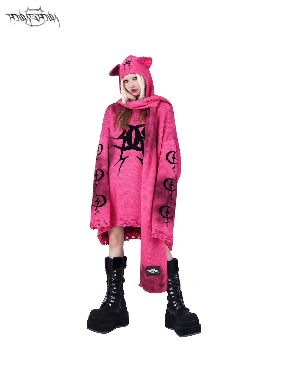 PINKSPINK SPHYNX cat-ear hooded scarf — cleaned hero collage showing the complete design