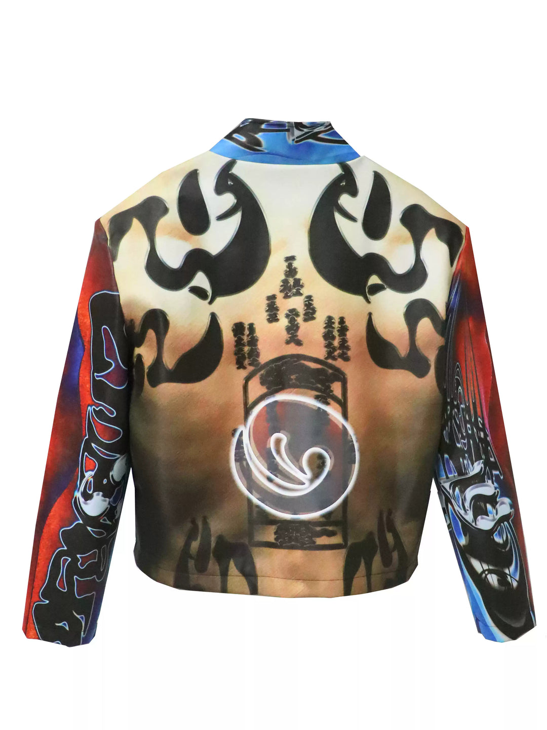 EMBRYO POWER TOTEM muscle-print PU leather jacket — back garment-only view
