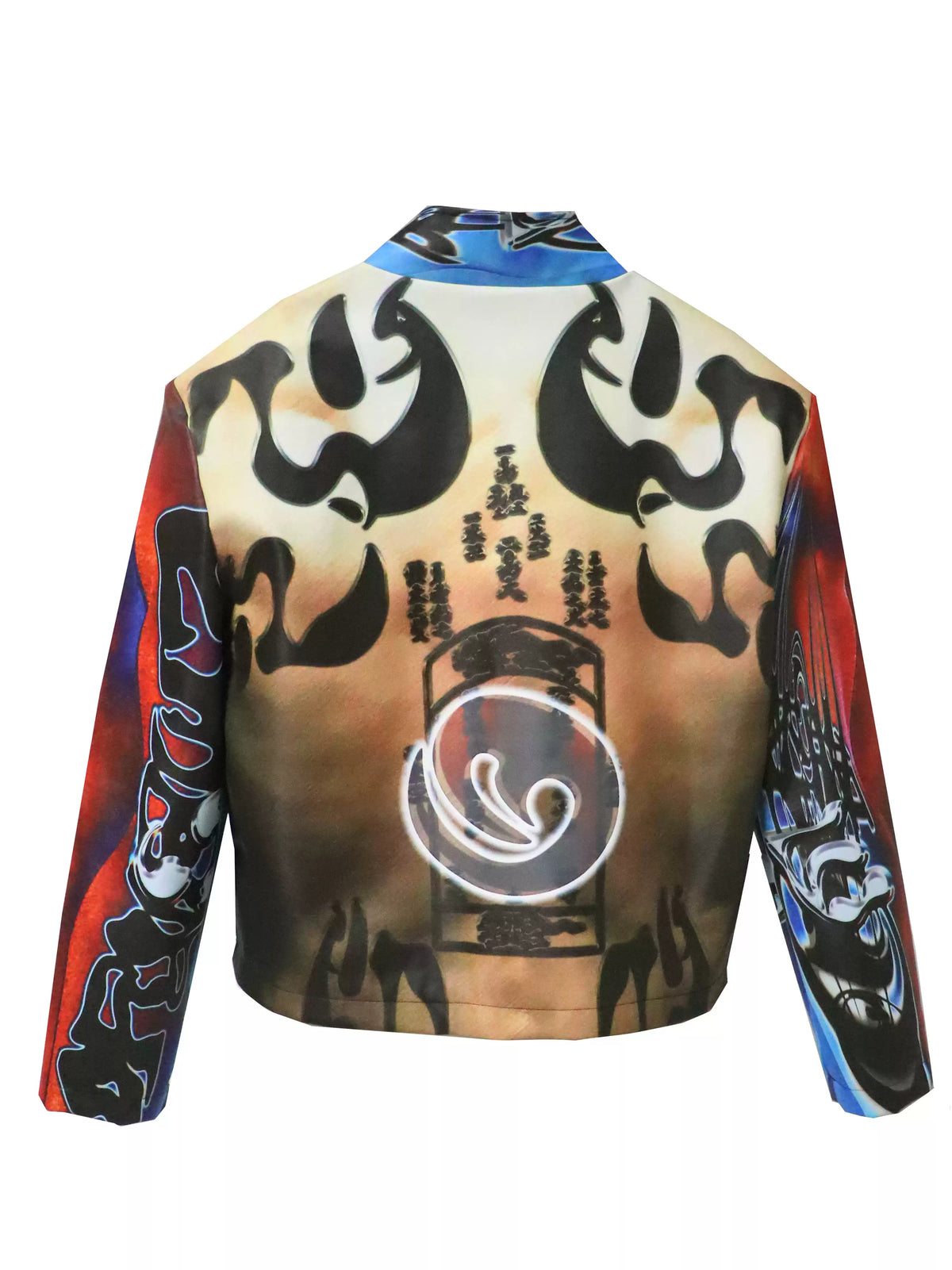 EMBRYO POWER TOTEM muscle-print PU leather jacket — back garment-only view