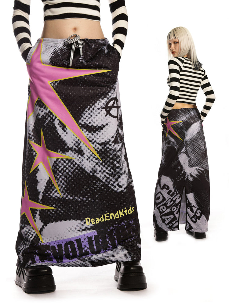 DEADENDKIDS PUNK RIOT printed sweatshirt maxi skirt — front product presentation