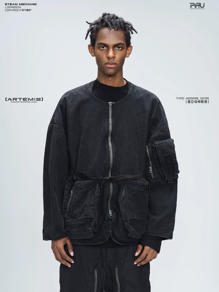 GAIA night black priest zip robe jacket — alternate modeled angle