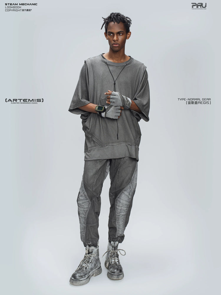 AEGIS moon dust gray cropped moto riding pants — full-length styled view