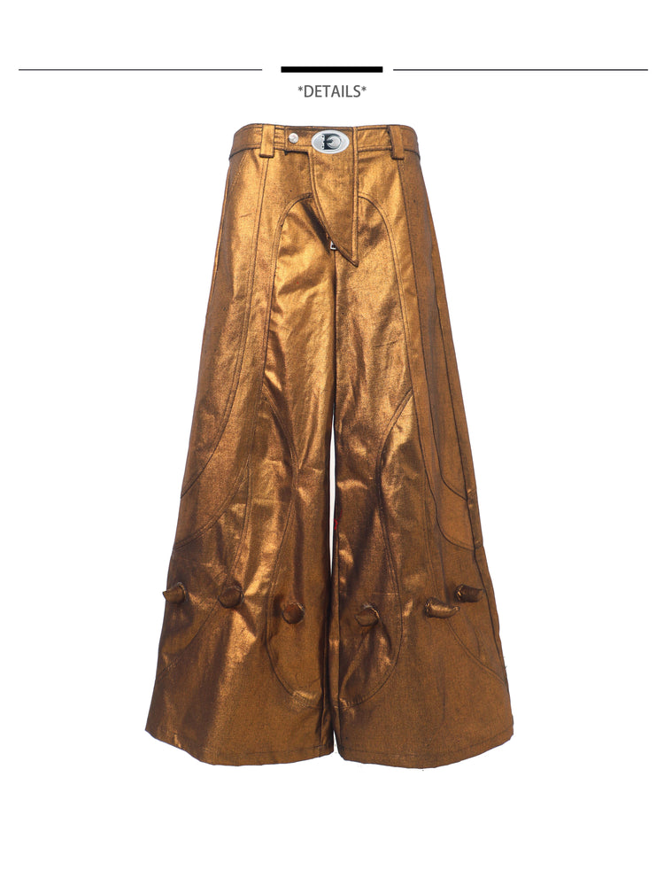 EMBRYO GOLD SPIKE metallic wide-leg pants — alternate modeled angle