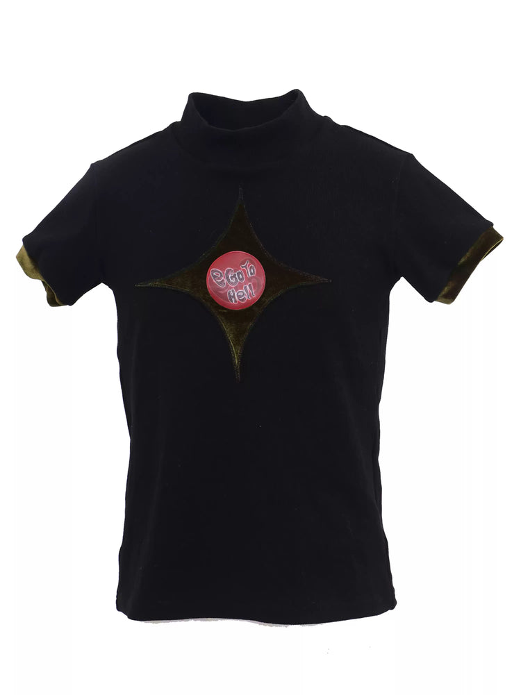 EMBRYO STARSHIFT 3D-effect fitted mock-neck tee — construction detail