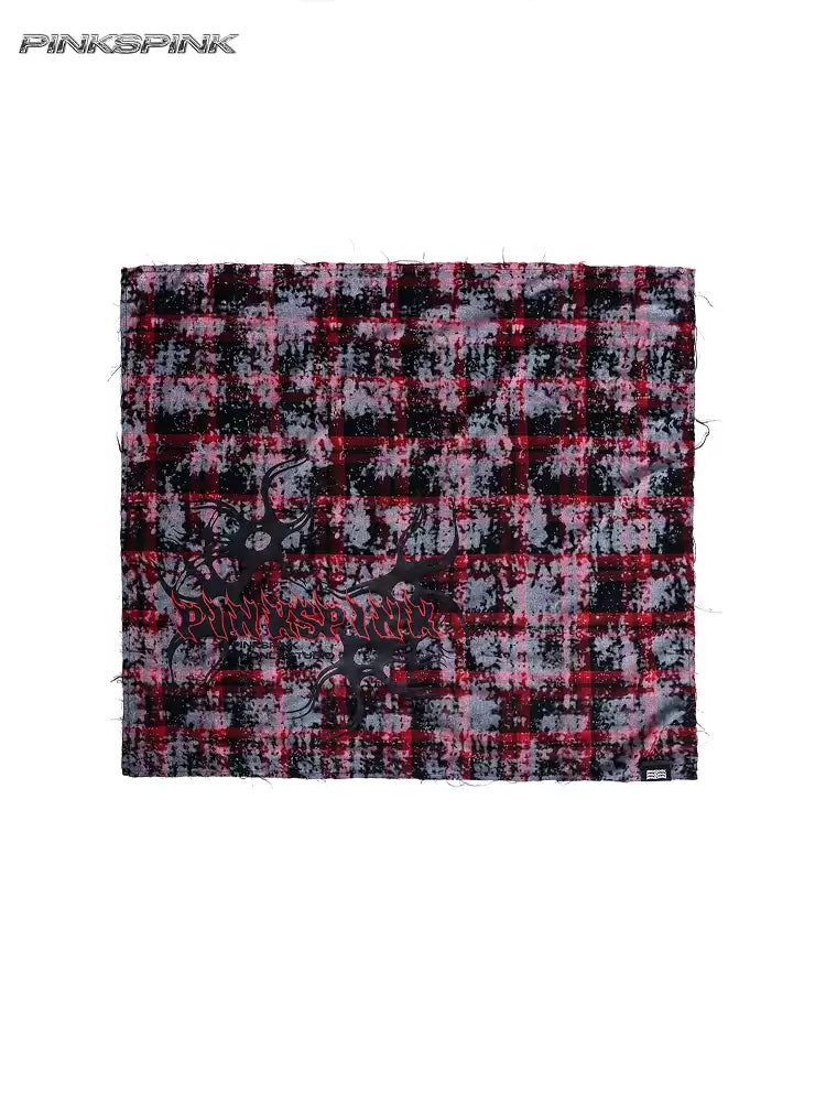 PINKSPINK REMAKE red-plaid bandana top / headscarf — alternate gallery view showing the design details