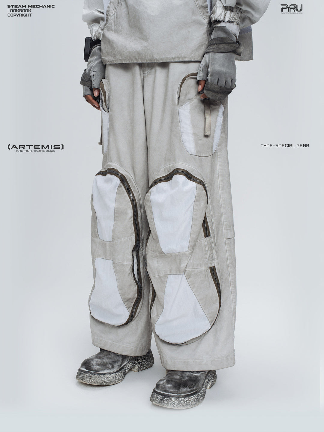 PIONEER eris white welded multi-pocket work pants — side modeled view