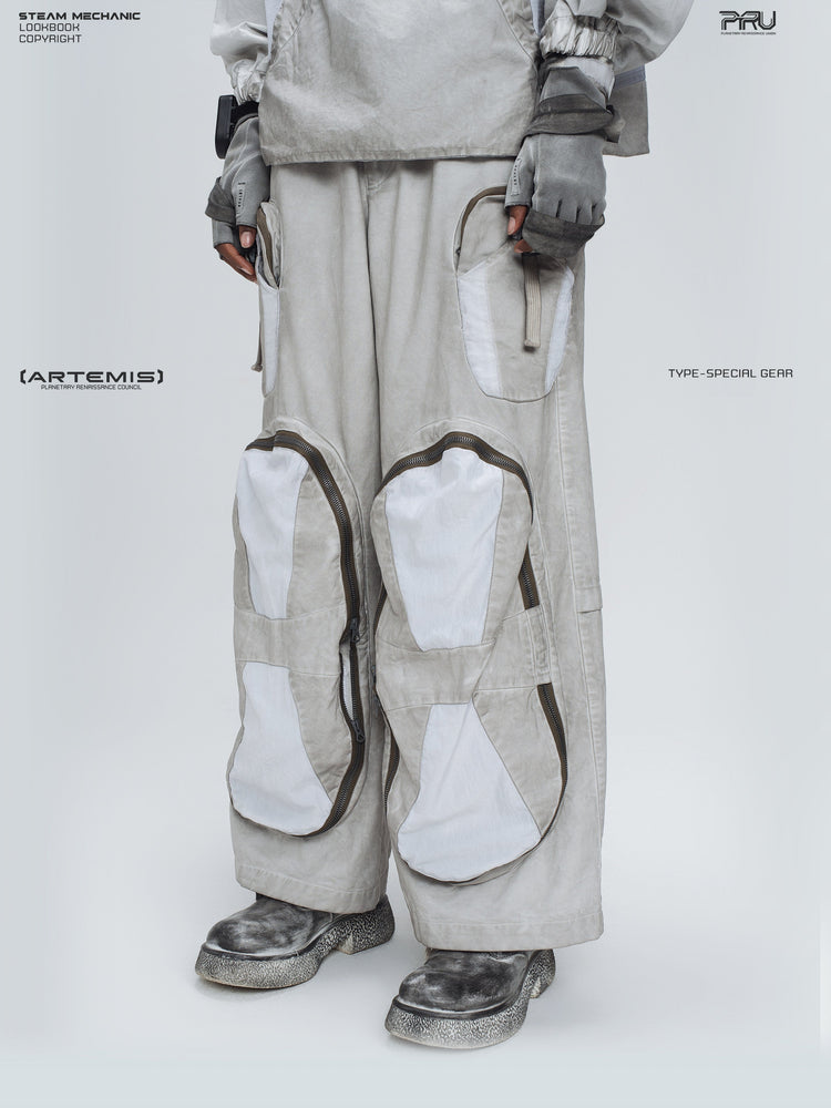 PIONEER eris white welded multi-pocket work pants — side modeled view