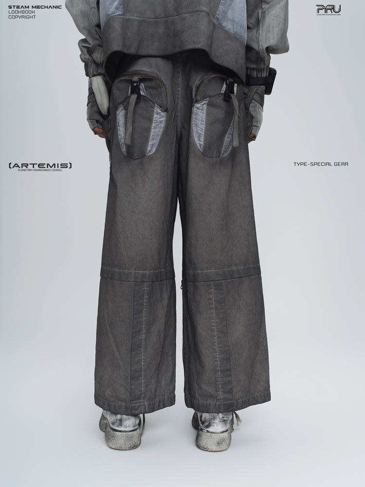 PIONEER moon dust gray welded multi-pocket work pants — rear modeled view