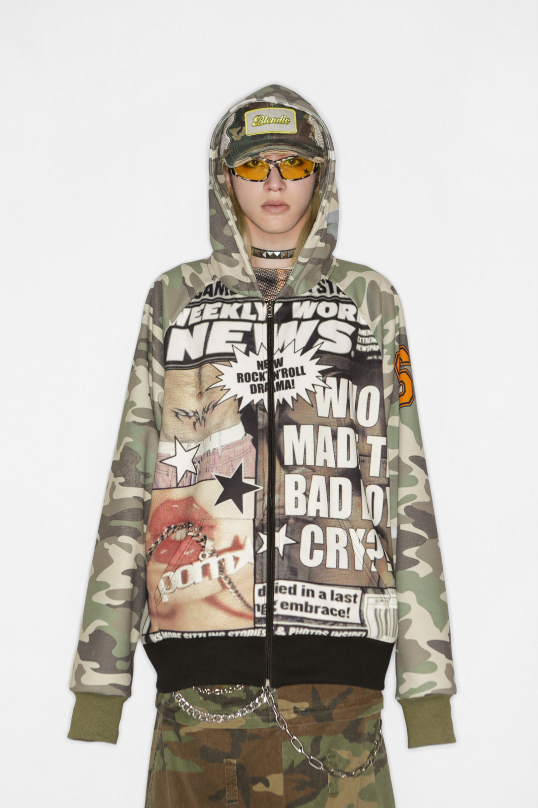 DEADENDKIDS CAMO GIRL fleece zip hoodie — construction detail
