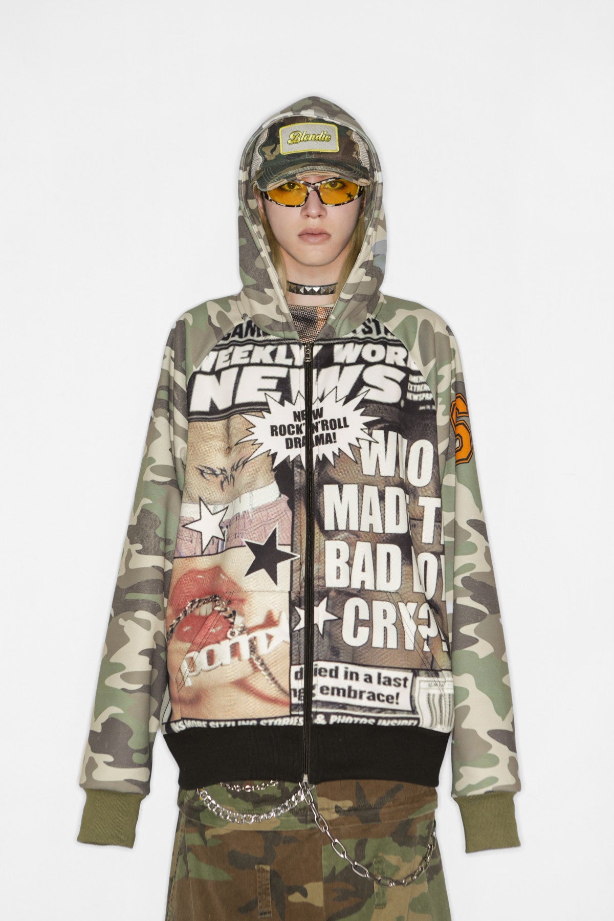 DEADENDKIDS CAMO GIRL fleece zip hoodie — construction detail