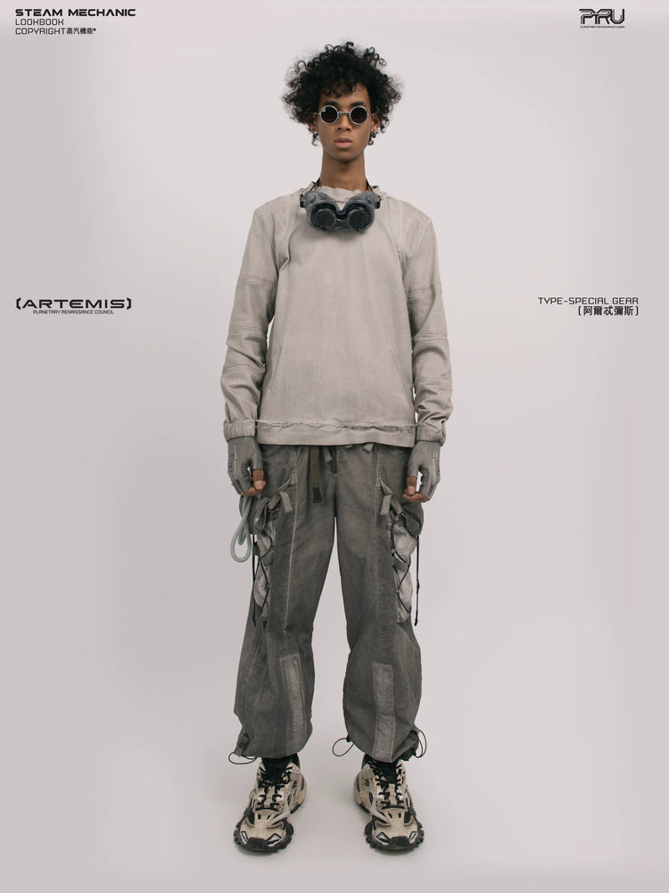 CHAOS ERA eris white raw-edge long-sleeve top — front modeled product view
