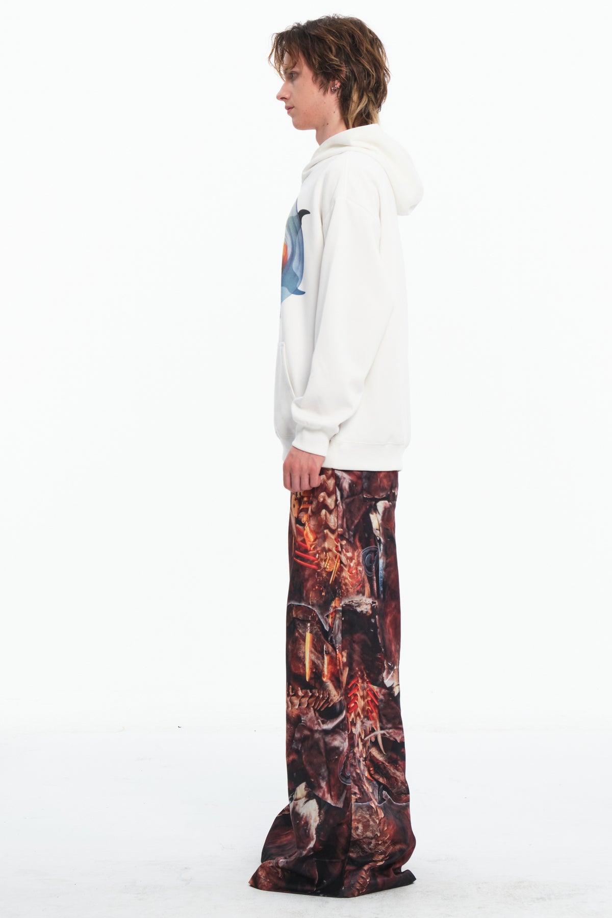 EMBRYO PLAN white graphic hoodie — fabric and graphic detail