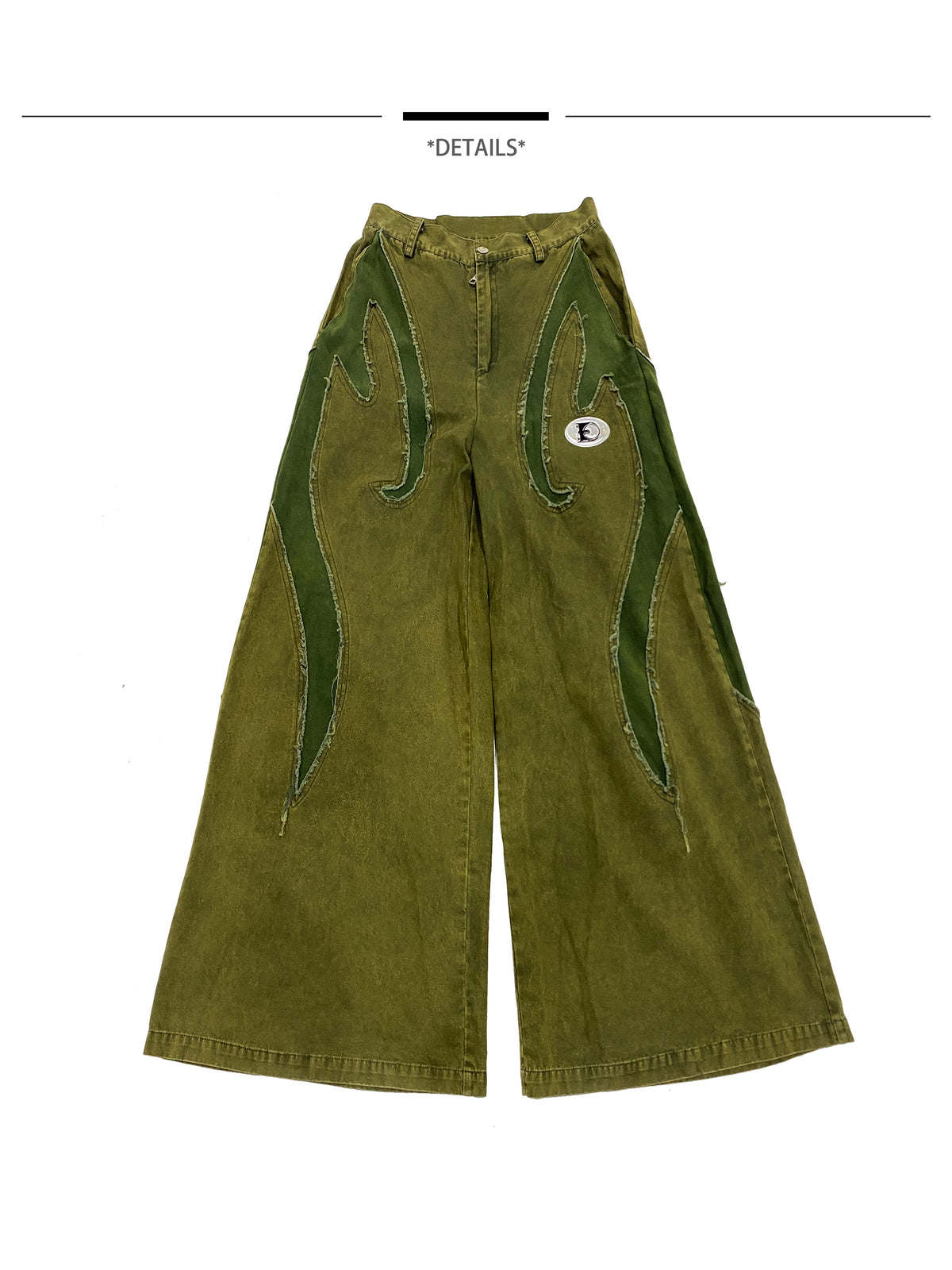 EMBRYO GREEN GUARD distressed wide-leg pants — material and hardware detail