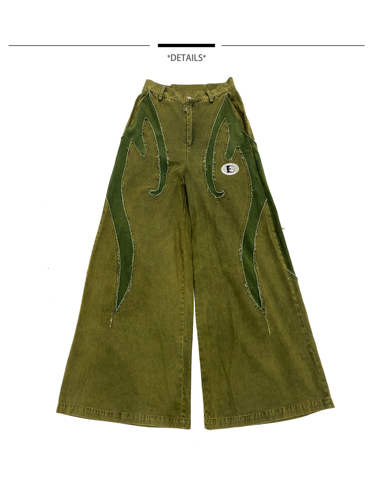 EMBRYO GREEN GUARD distressed wide-leg pants — material and hardware detail