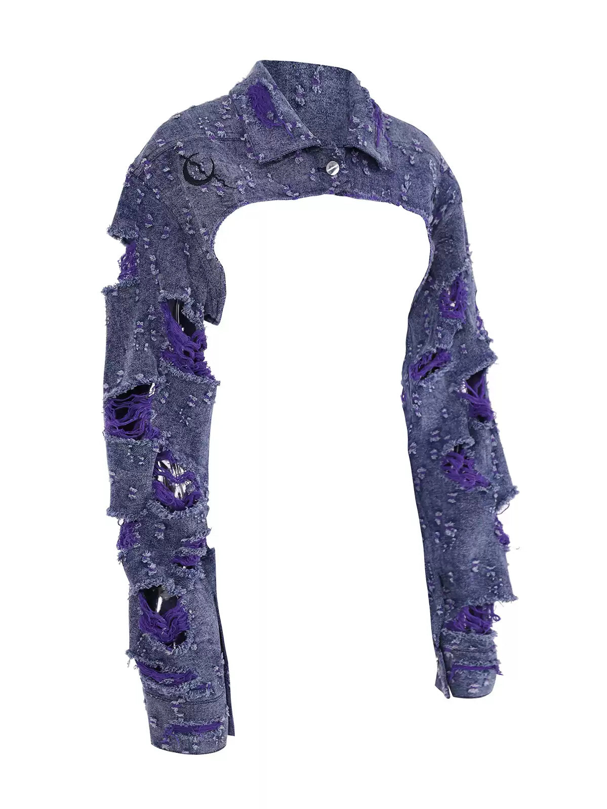 PINKSPINK BROKEN VIOLET distressed denim cropped jacket — alternate gallery view showing the design details