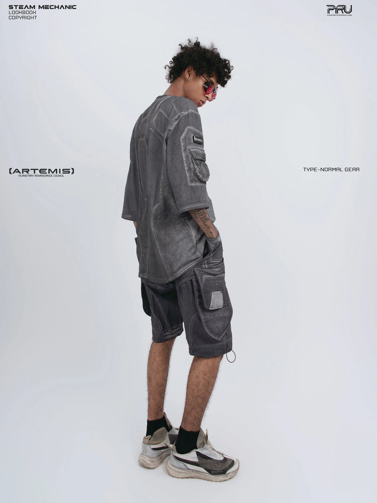 STARCORE moon dust gray velcro mesh tee — full-length rear three-quarter modeled view