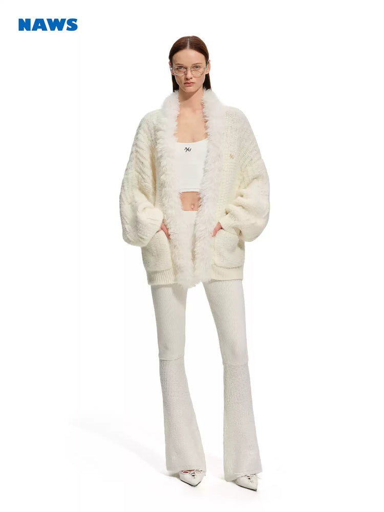 NAWS ARCTIC ribbed wool-blend flare pants — modeled front styling view