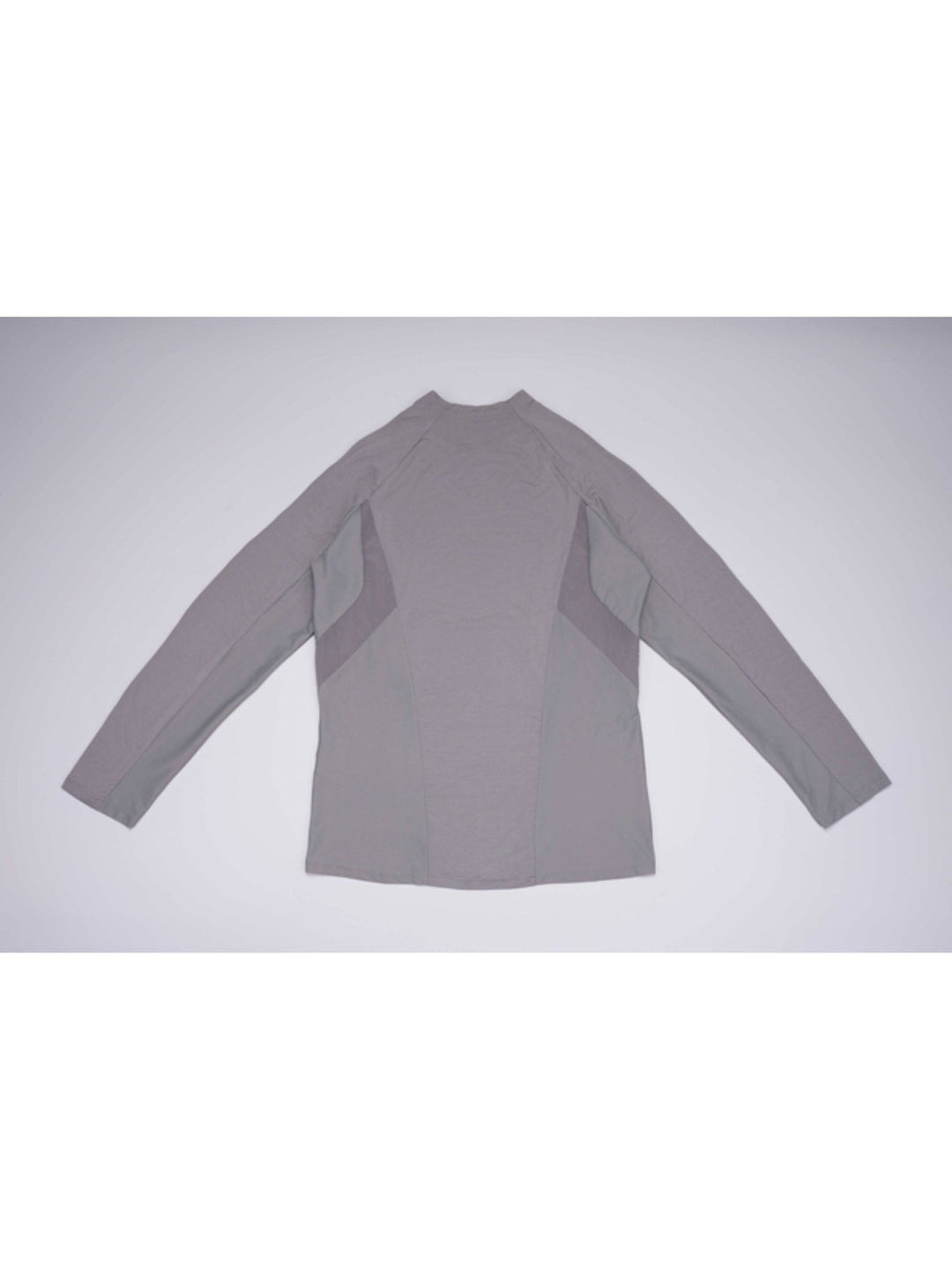 ARTEMIS moon dust gray stretch technical base-layer top — moon dust gray back flat lay with extended sleeves