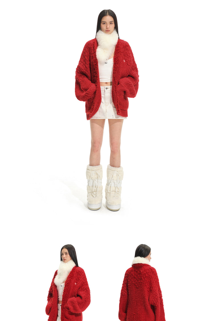 NAWS ARCTIC shearling-collar wool-mohair cardigan — catalog view showing the design and silhouette
