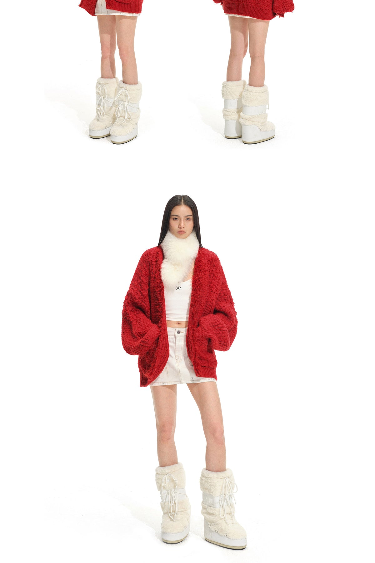 NAWS ARCTIC shearling-collar wool-mohair cardigan — alternate angle showing the shape and finish