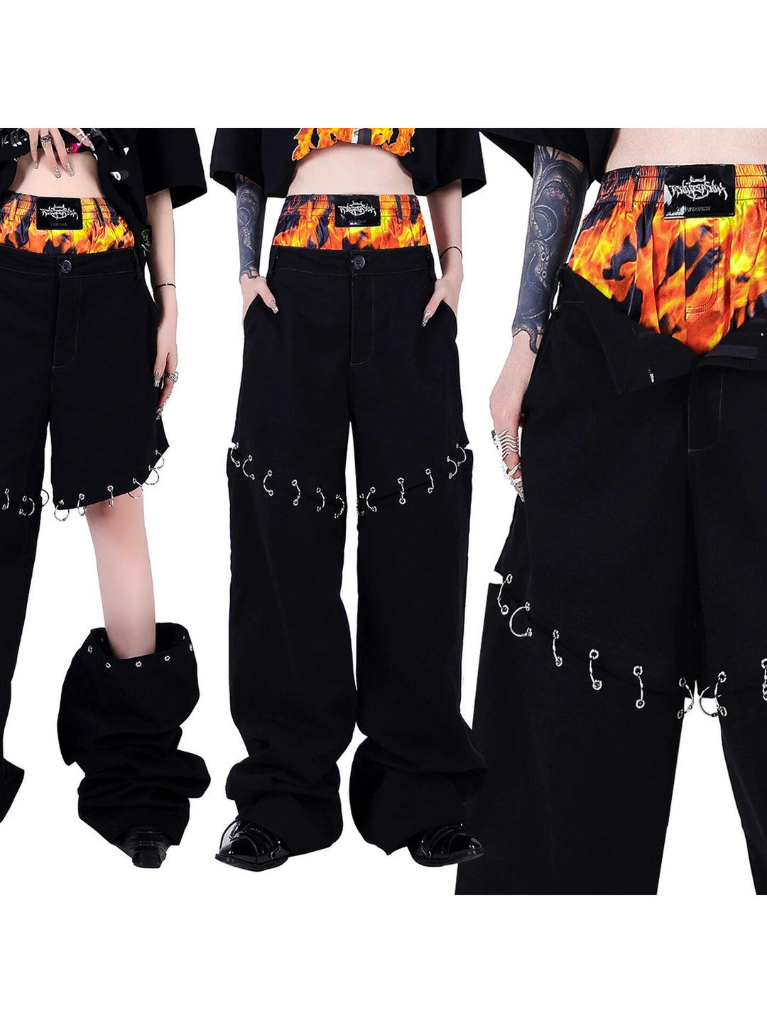 PINKSPINK ELECTRIC MOON double-waist detachable straight-leg pants — cleaned hero collage showing the complete design
