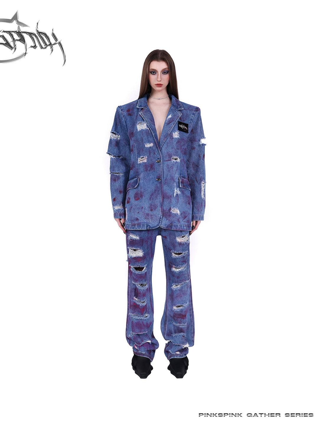 WASTELAND POWDER COATING RIPPED unisex loose-fitting jeans