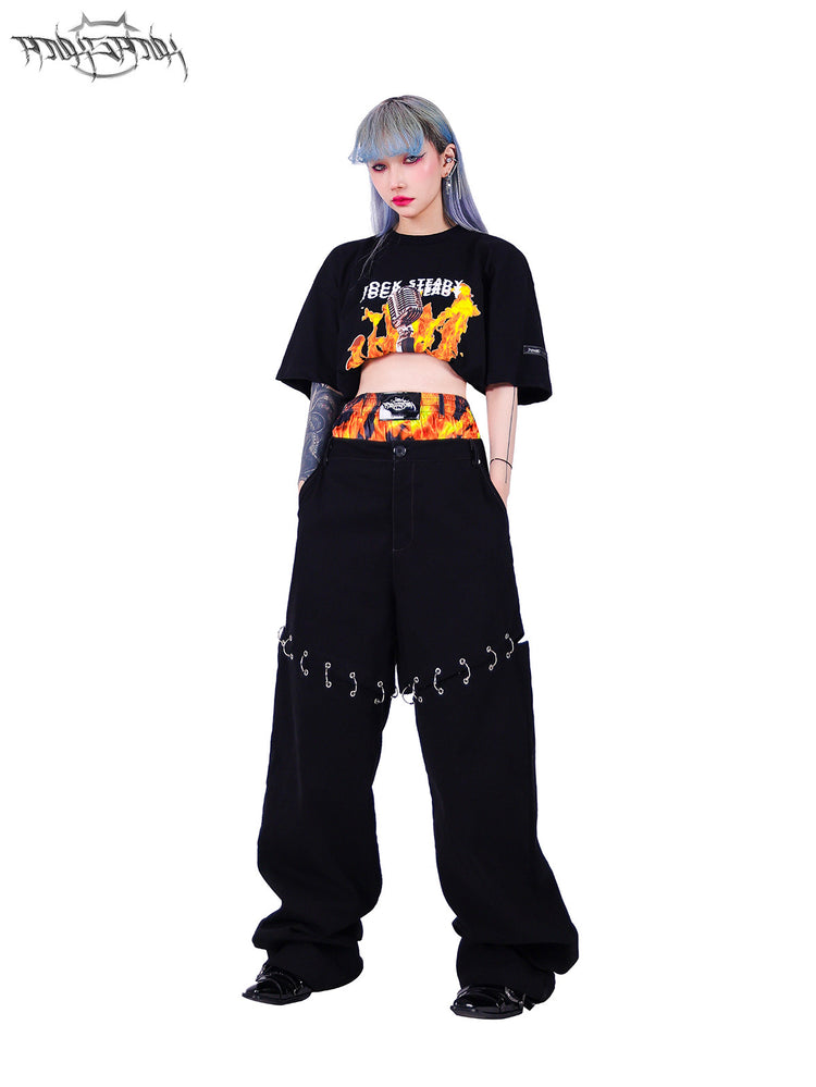 PINKSPINK ELECTRIC MOON double-waist detachable straight-leg pants — cleaned hero collage showing the complete design