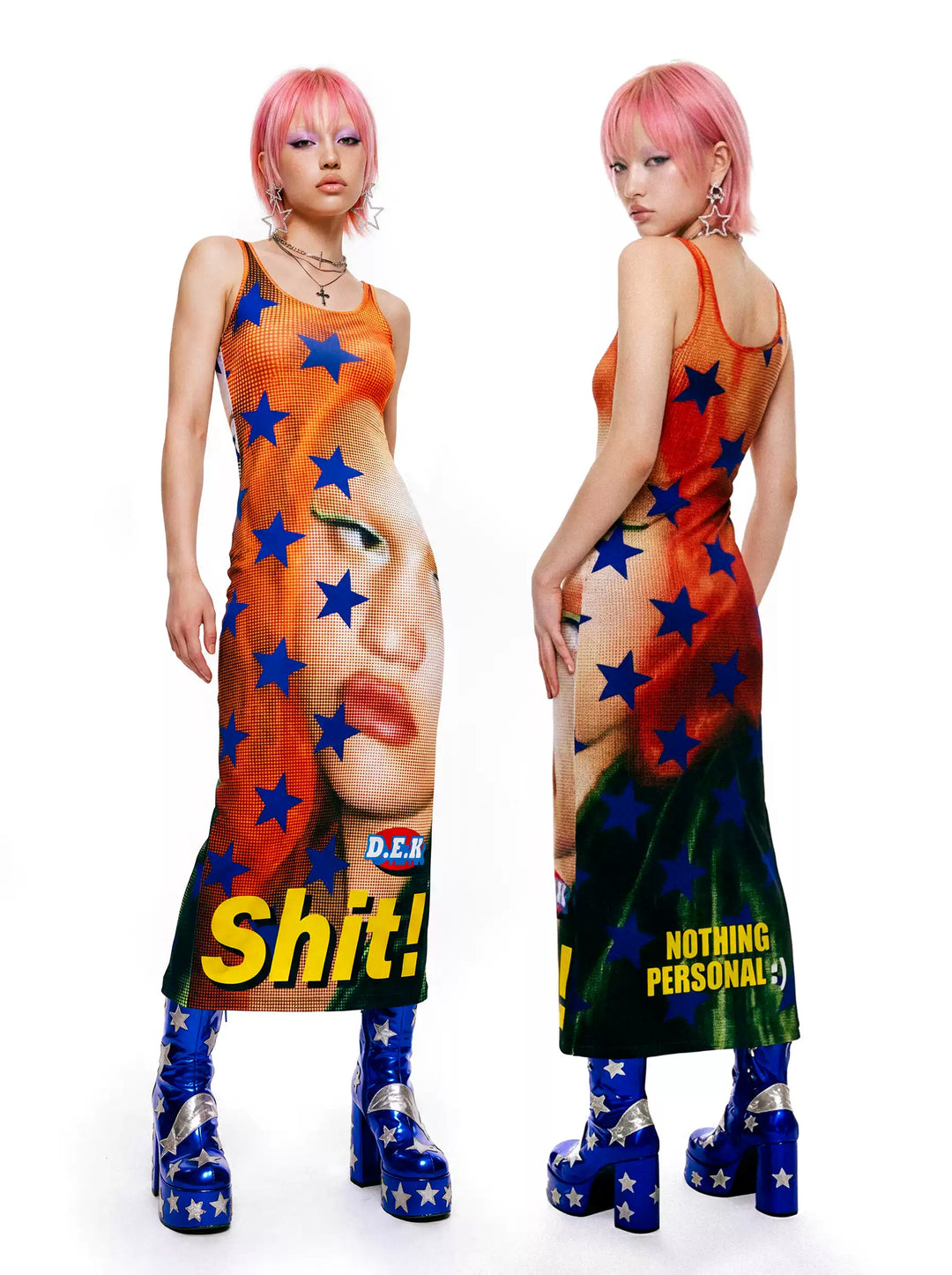 DEADENDKIDS SHIT STAR fitted tank maxi dress — side or detail presentation