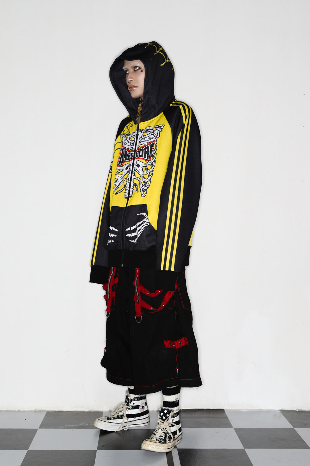 DeadEndKids Hardcore Generation skeleton zip-up hoodie — full-body other side