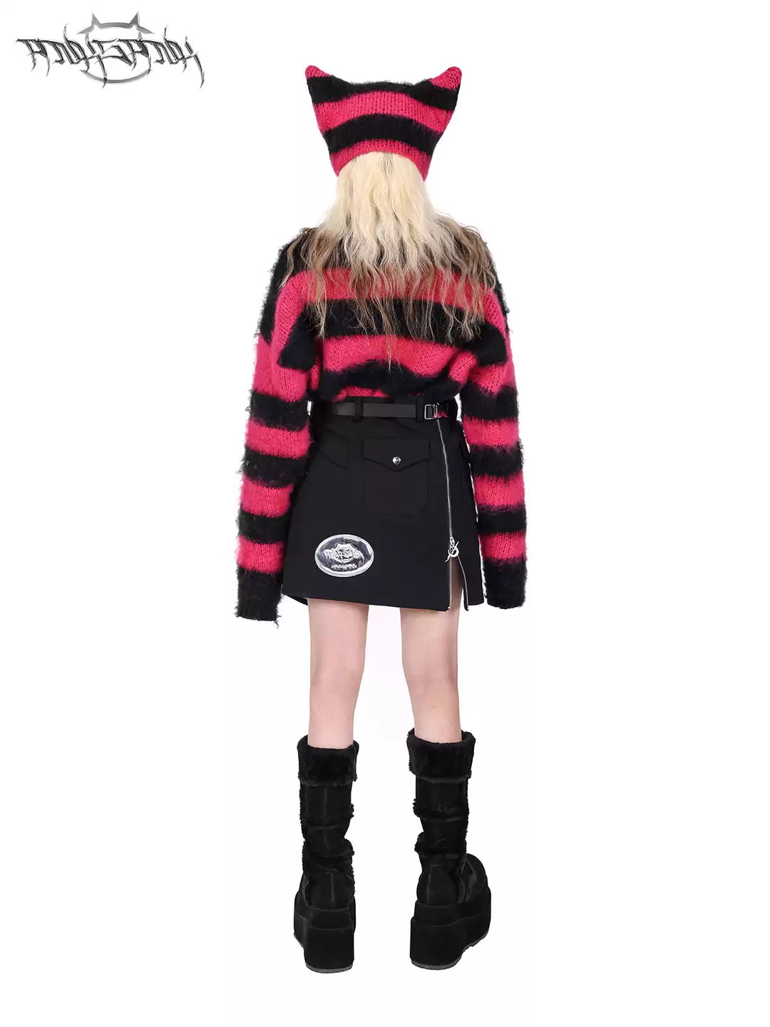 PINKSPINK ELECTRIC MOON convertible buckle mini skirt — alternate modeled view showing the silhouette
