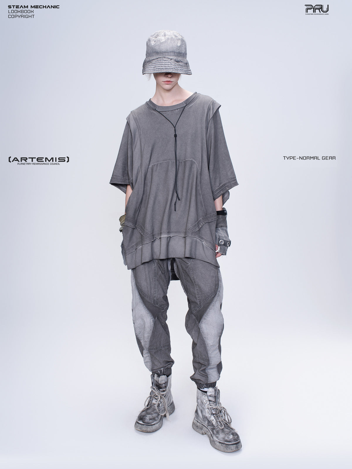AEGIS cropped moto riding pants — lunar gray full-length front modeled view on a second model