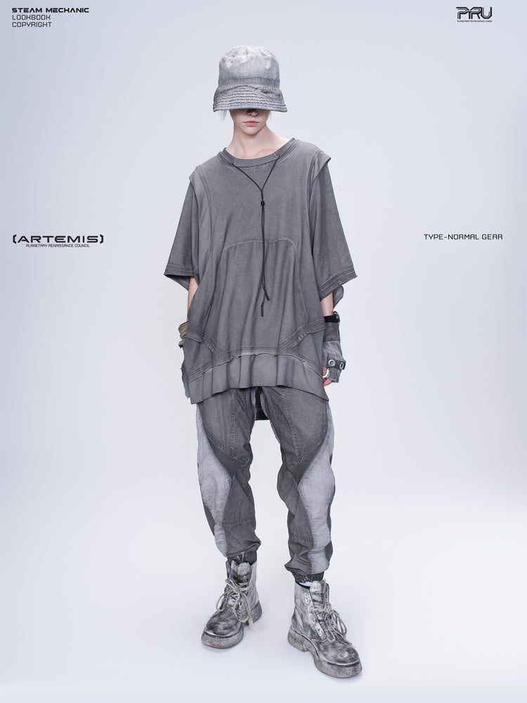 AEGIS cropped moto riding pants — lunar gray full-length front modeled view on a second model