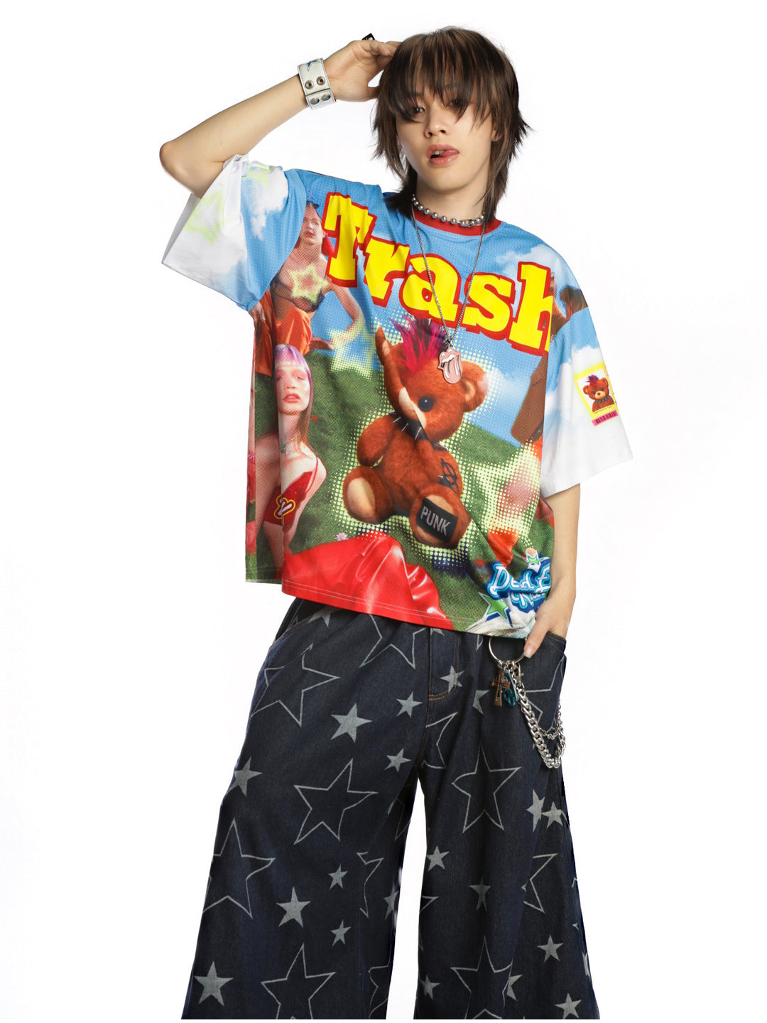 DEADENDKIDS TRASH BEAR oversized graphic tee — rear or construction presentation