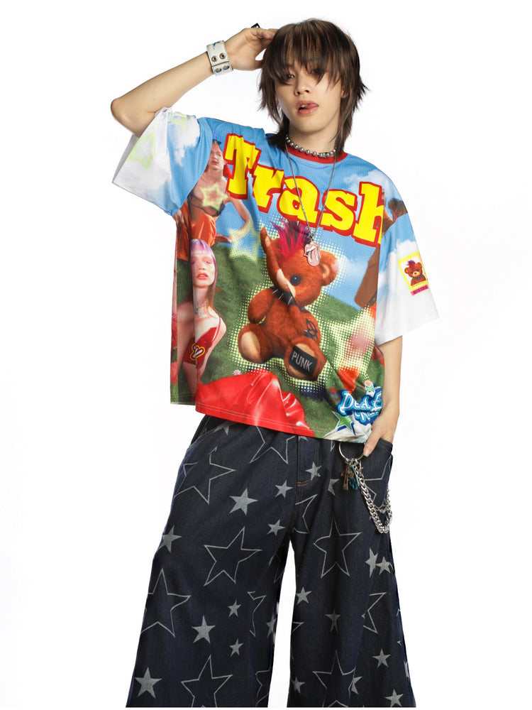 DEADENDKIDS TRASH BEAR oversized graphic tee — rear or construction presentation