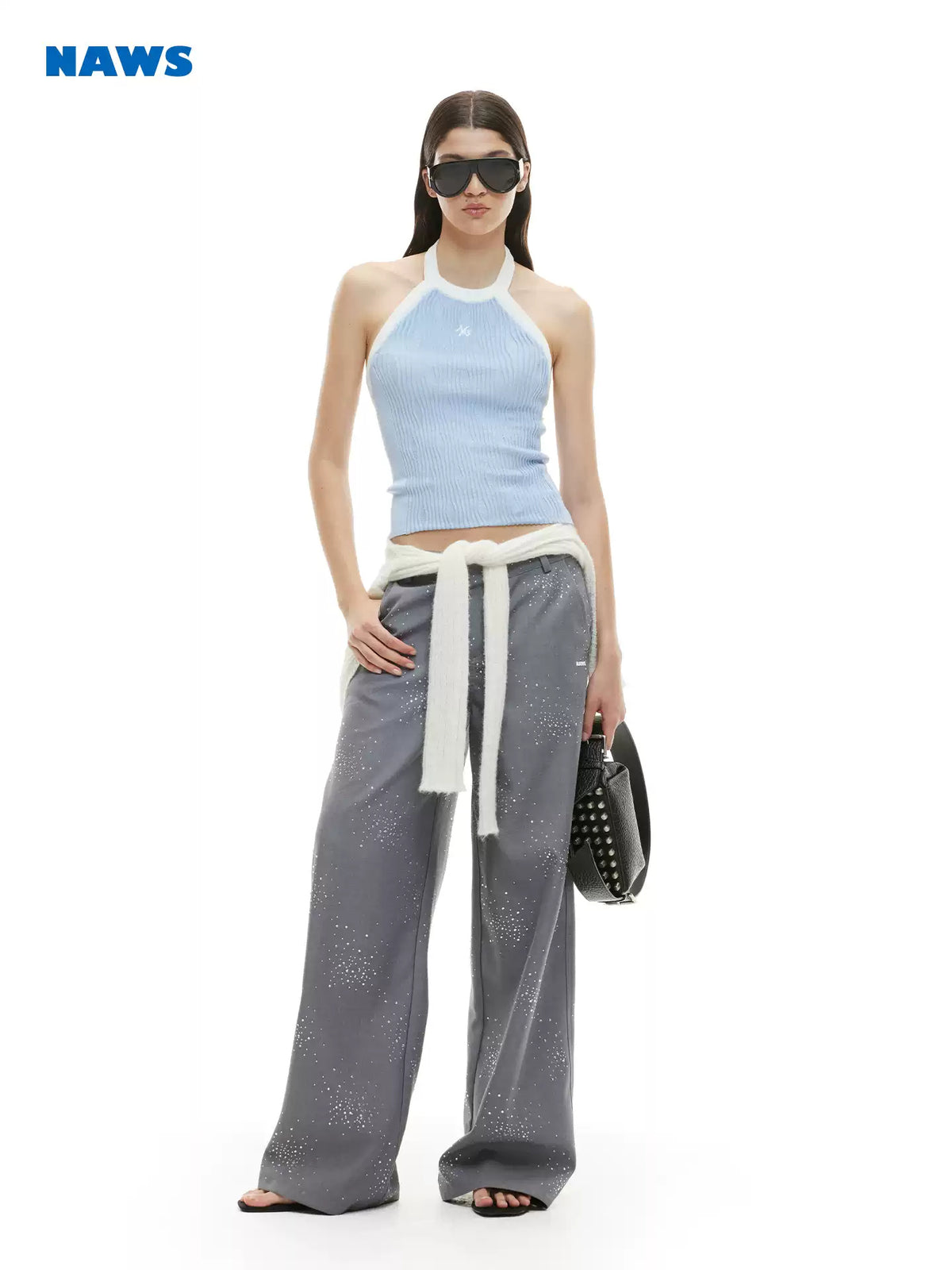 NAWS EQUESTRIAN wool halter vest — modeled front styling view