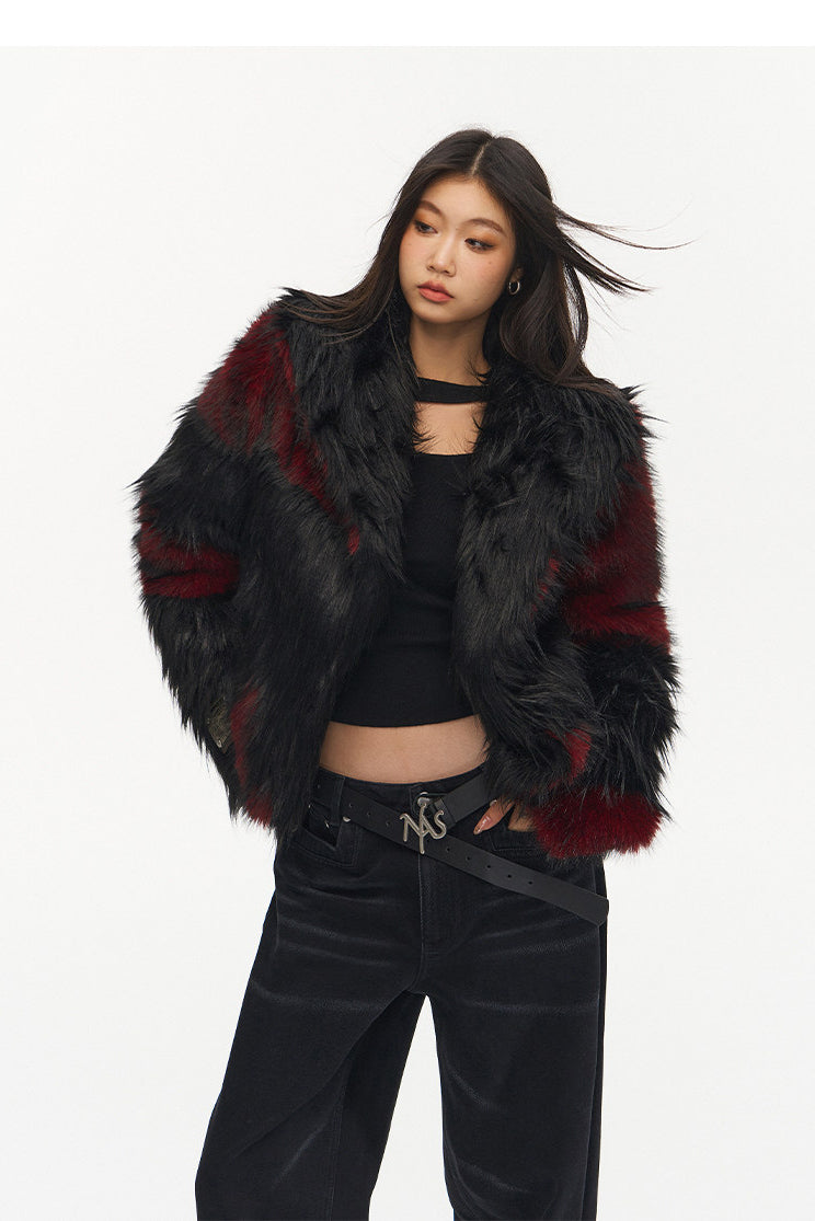 NAWS NIGHT GARDEN faux-fur jacket — full-length modeled styling view