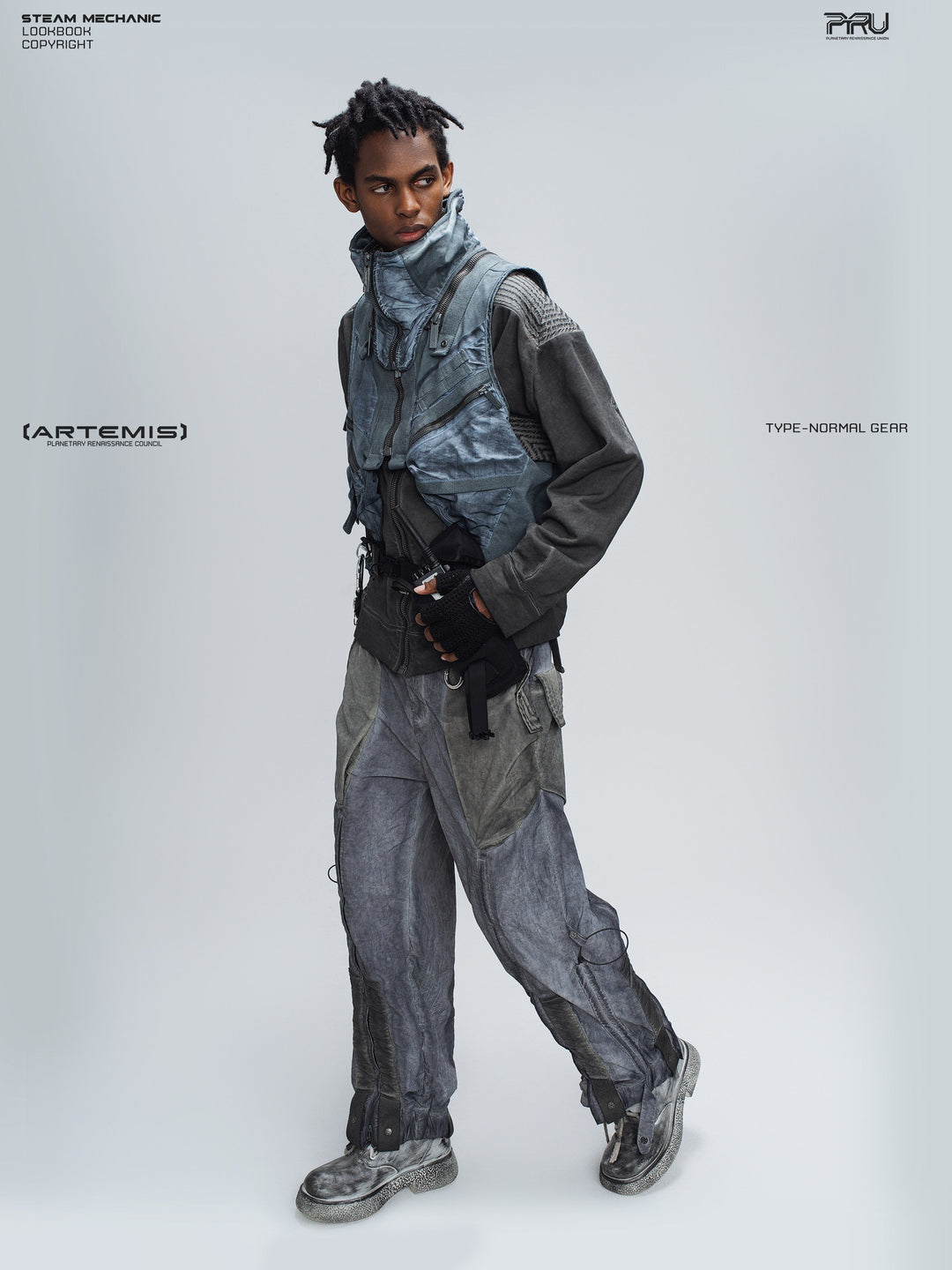 PIONEER moon dust gray distressed protection zip jacket — alternate product view