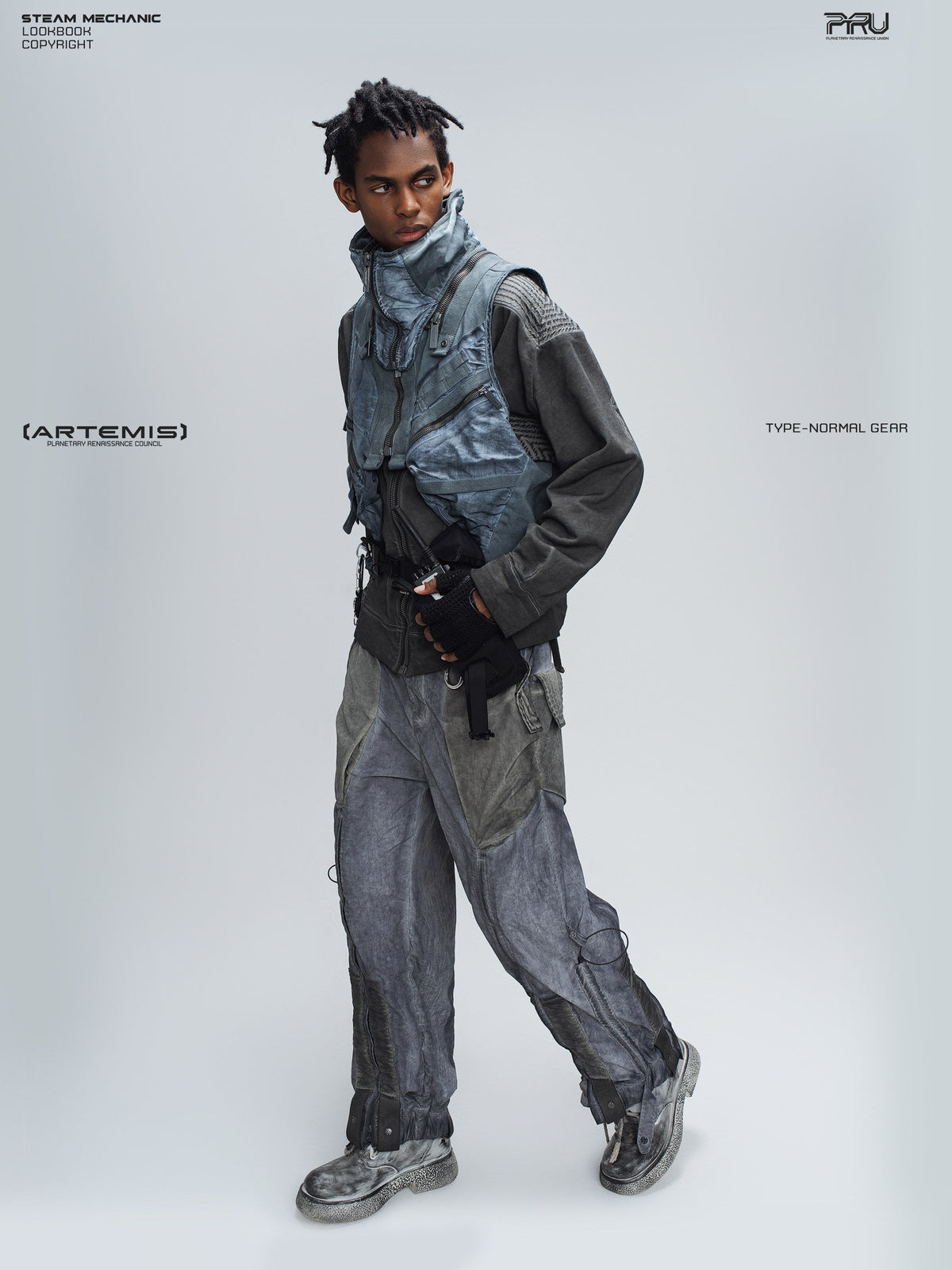 PIONEER moon dust gray distressed protection zip jacket — alternate product view