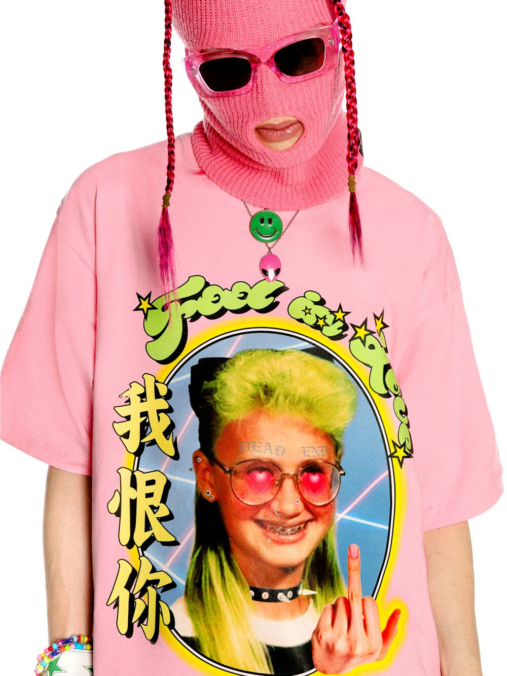 DEADENDKIDS LOVE HATE oversized graphic tee — side or detail presentation