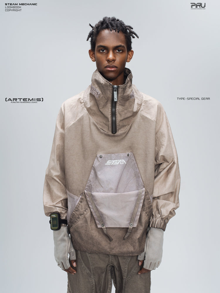 PIONEER venus orange detachable-pocket utility hoodie — front modeled product view