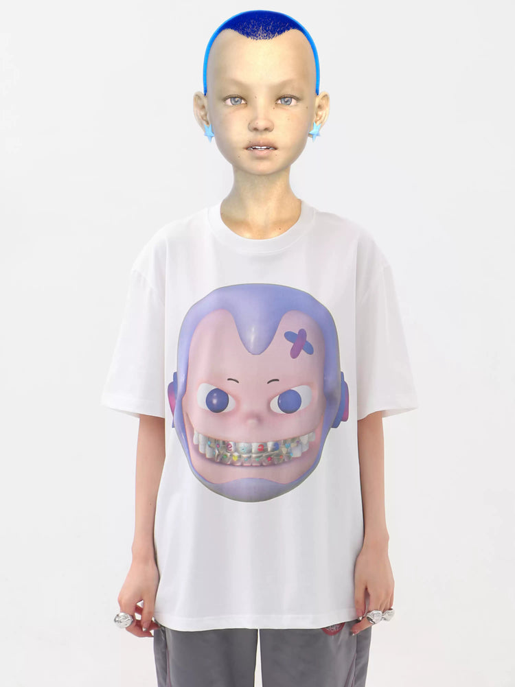 EMBRYO E23 LITTLE ONE oversized white graphic tee — front modeled view