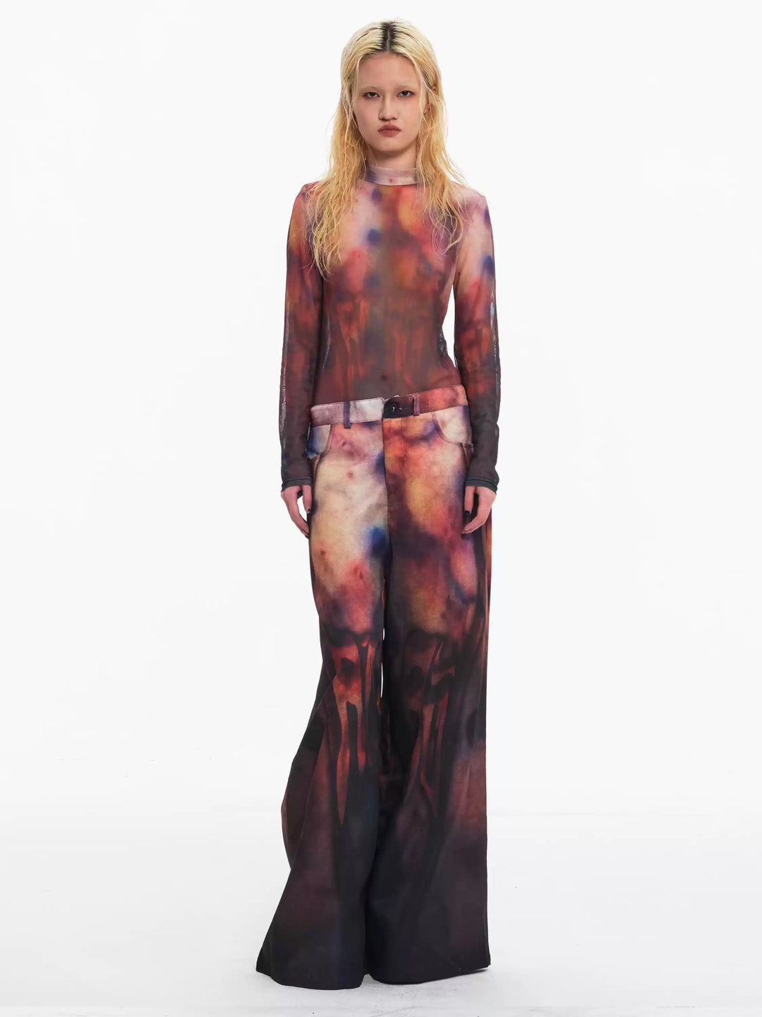 EMBRYO BRUISE SIGNAL printed wide-leg pants — rear or construction presentation