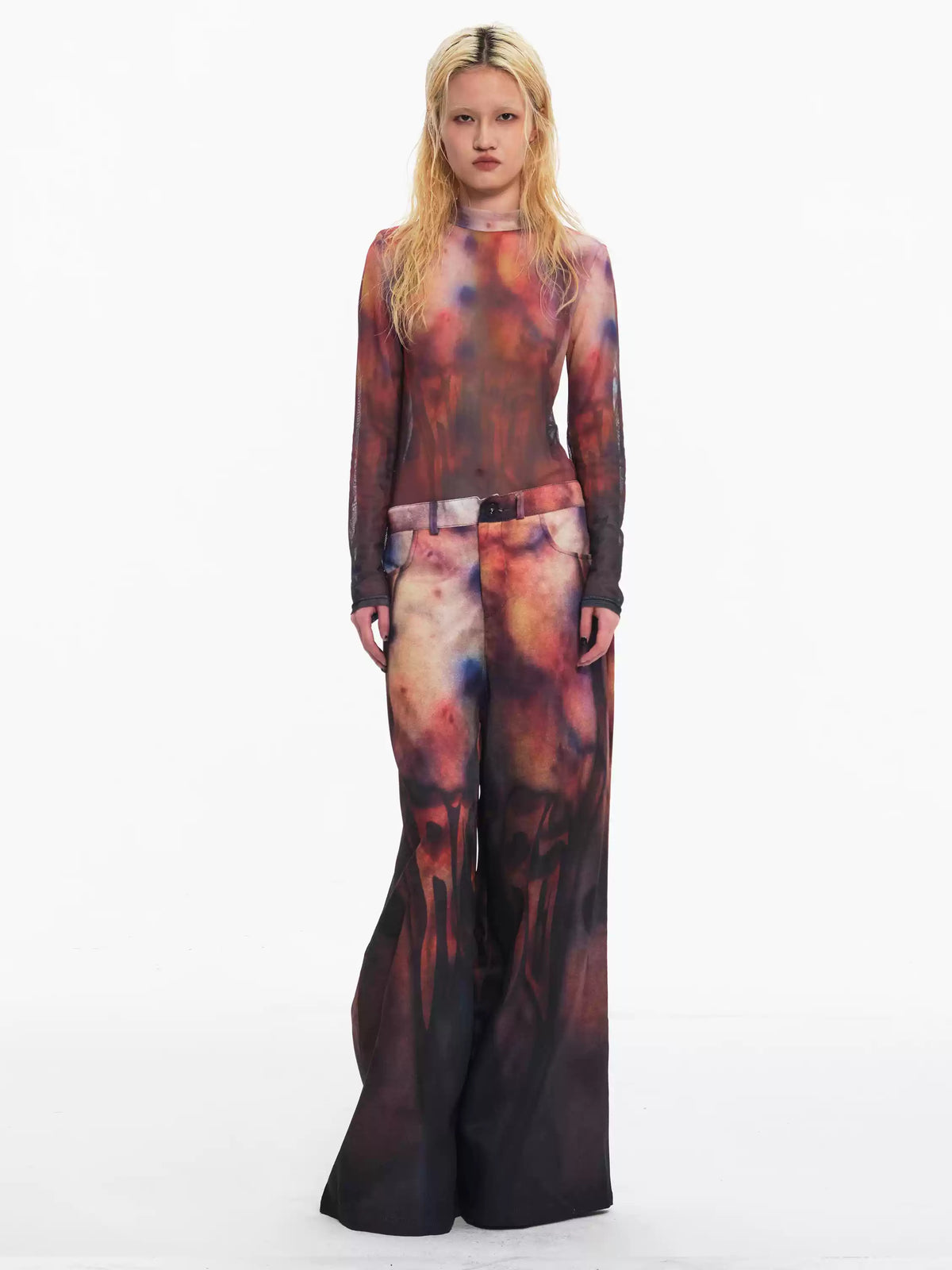 EMBRYO BRUISE SIGNAL printed wide-leg pants — rear or construction presentation