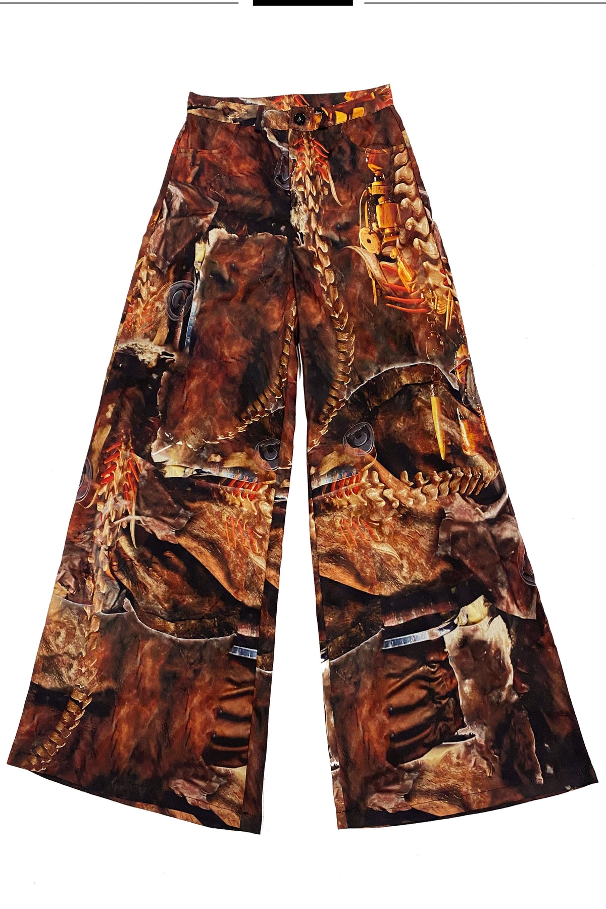 EMBRYO BONE RELIC printed wide-leg pants — full-length modeled view