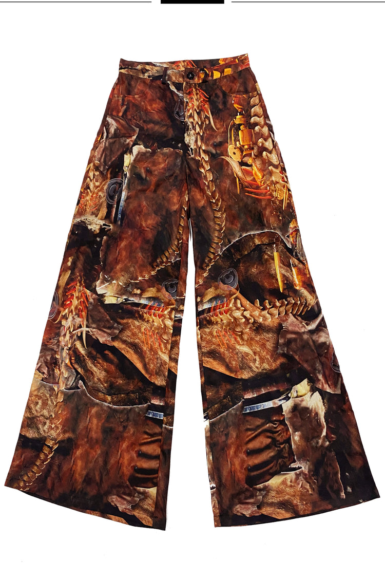 EMBRYO BONE RELIC printed wide-leg pants — full-length modeled view
