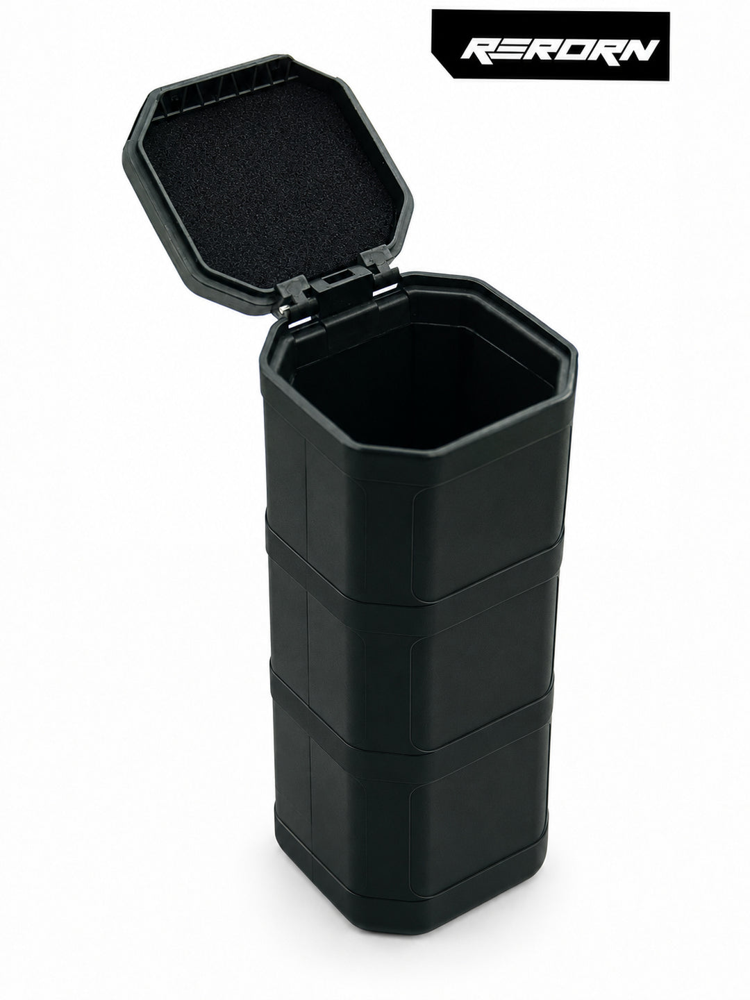 FOCKSHOP REBORN nylon utility case — open upright view showing the foam-lined lid and internal opening