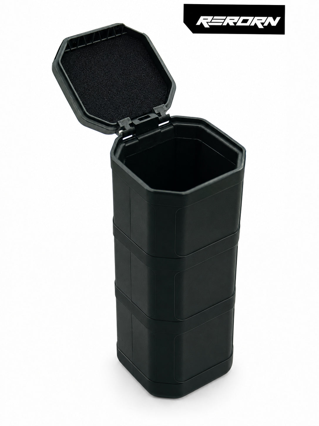 FOCKSHOP REBORN nylon utility case — open upright view showing the foam-lined lid and internal opening